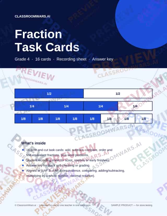 Preview of Fraction Task Cards — Grade 4 (Sample)